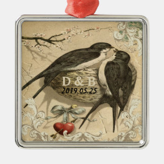 Vintage Love Birds Nest French Decor Wedding Date Metal Tree Decoration