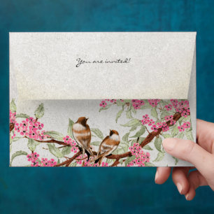Vintage Love Birds Pink Flower Pattern Envelopes