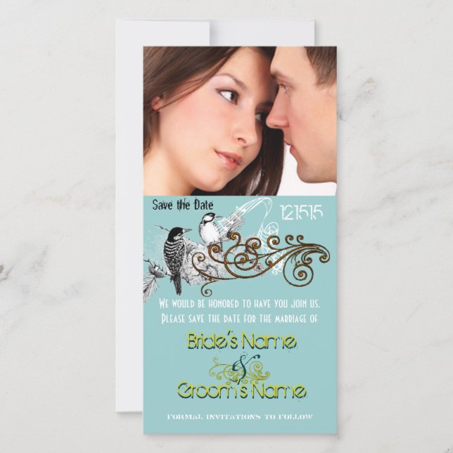 Vintage Love Birds Save the Date  Your Photo (Front)