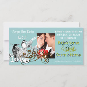 Vintage Love Birds Save the Date Your Photo
