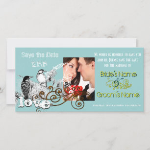 Vintage Love Birds Save the Date Your Photo