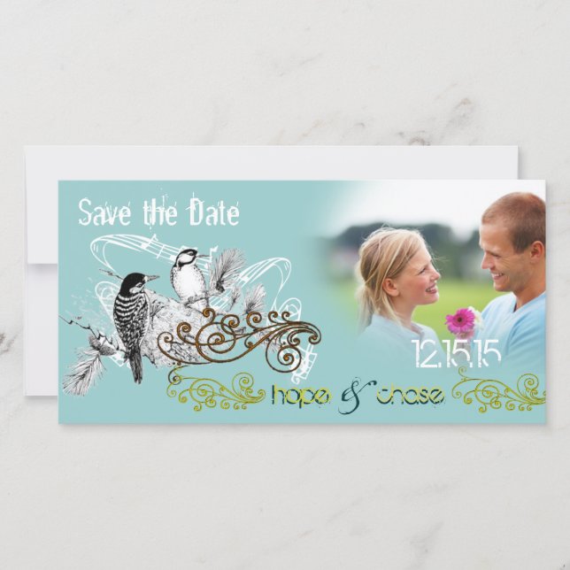 Vintage Love Birds Save the Date  Your Photo (Front)