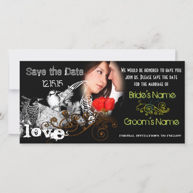 Vintage Love Birds Save the Date  Your Photo (Front)