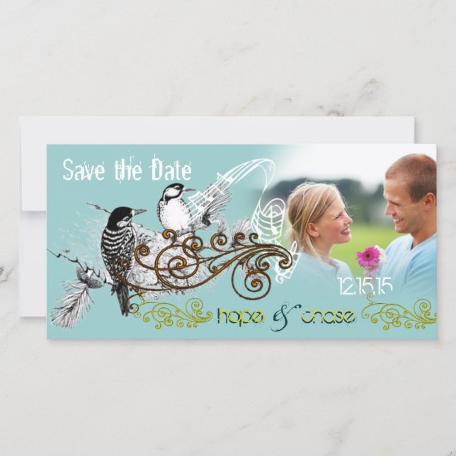Vintage Love Birds Save the Date  Your Photo (Front)