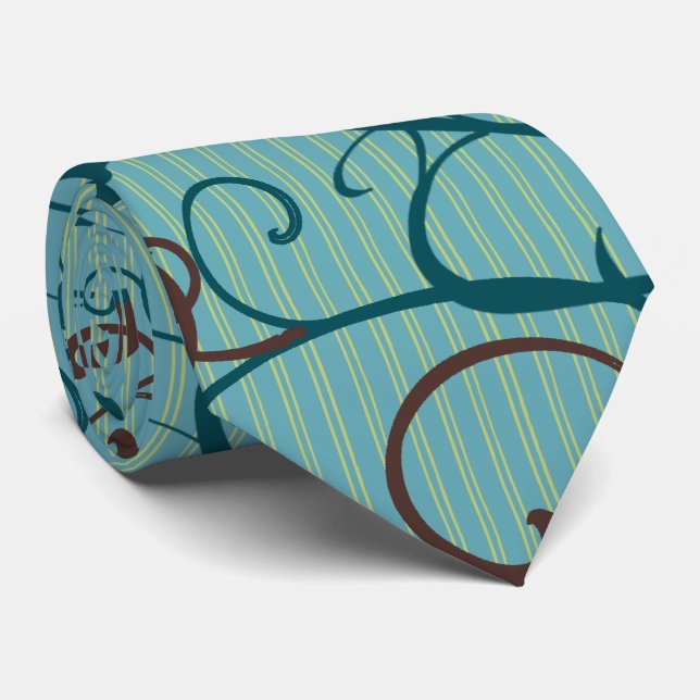 Vintage Love Birds Swirl Tree Stripe Wedding Tie (Rolled)
