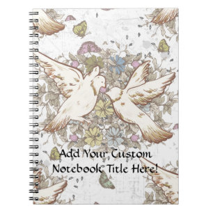 Vintage Love Birds, Two White Doves Floral Notebook