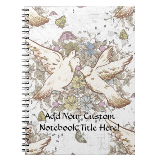 Vintage Love Birds, Two White Doves Floral Notebook