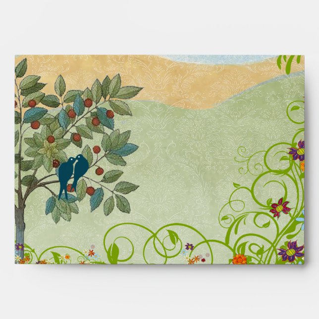 Vintage Love Birds Wedding  Envelopes (Front)