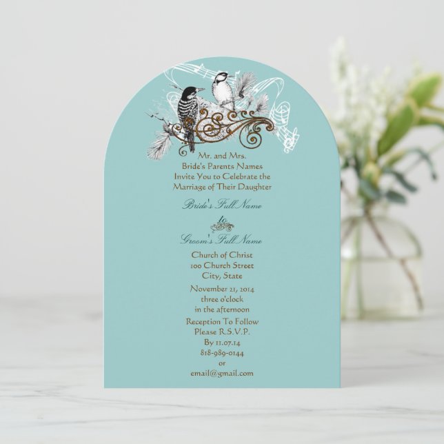 Vintage Love Birds Wedding Invitation (Standing Front)