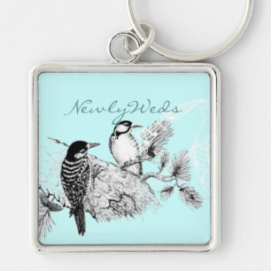 Vintage Love Birds Wedding Invitation Key Ring
