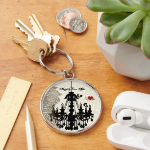 Vintage Love Birds Wedding Invitation Key Ring