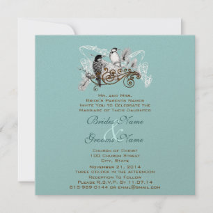 Vintage Love Birds Wedding Invitation White Notes