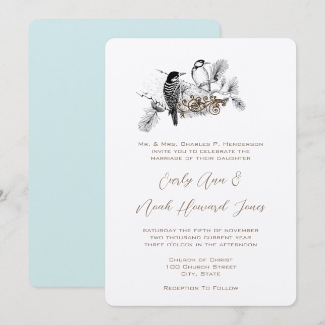 Vintage Love Birds Wedding Invitation White Notes (Front/Back)