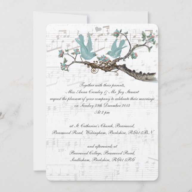 Vintage Love Birds  Wedding Invitations (Front)