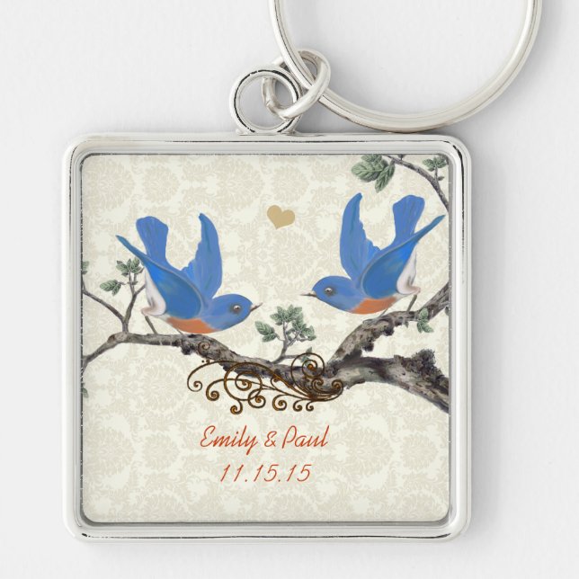 Vintage Love Birds Wedding Key Chain (Front)
