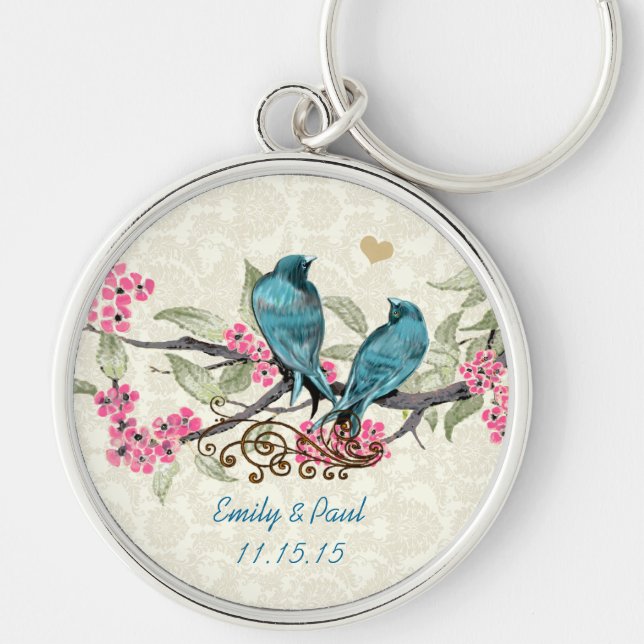 Vintage Love Birds Wedding Key Chain (Front)