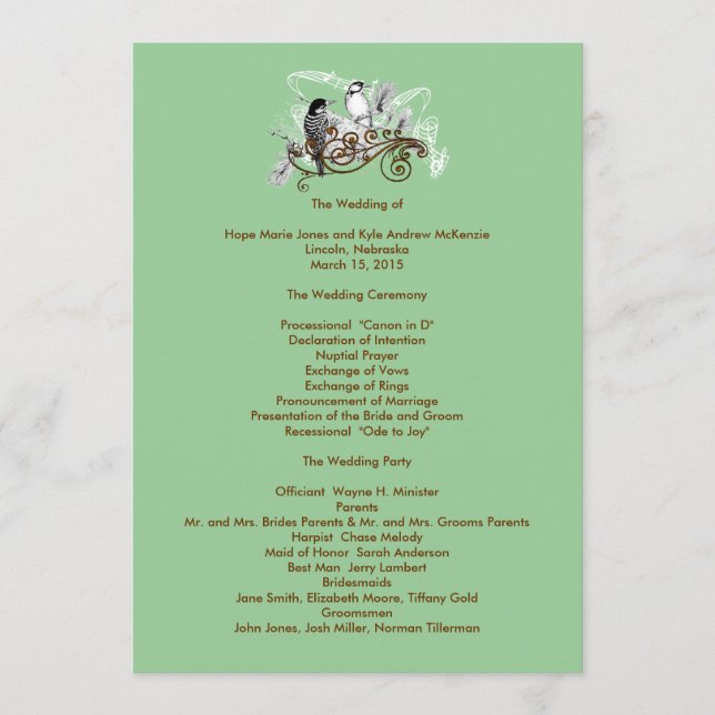 Vintage Love Birds Wedding Program Programme (Front)