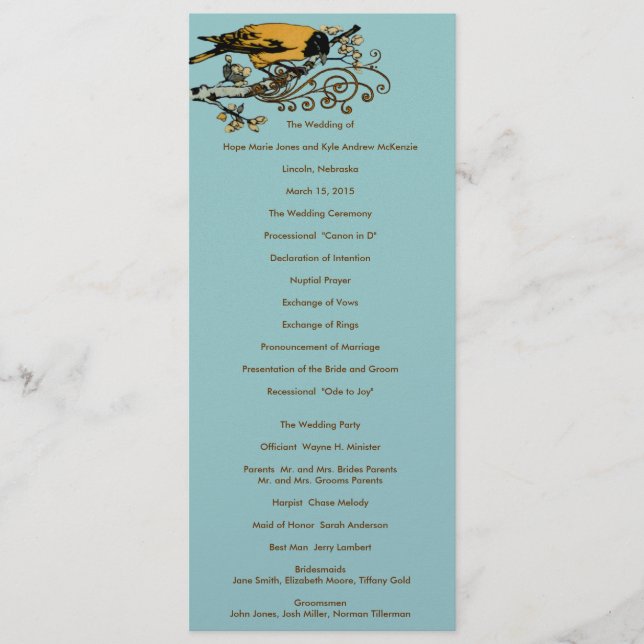 Vintage Love Birds Wedding Program Programme (Front)