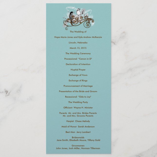 Vintage Love Birds Wedding Program Programme (Front)