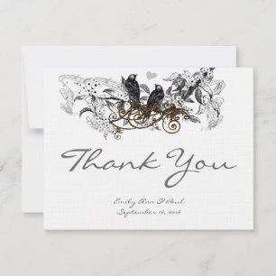 Vintage Love Birds White Floral Wedding Thank You Card