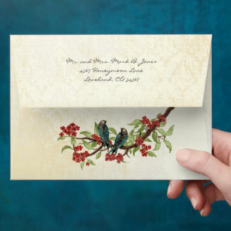 Vintage Love Birds White Flower Branch Envelopes