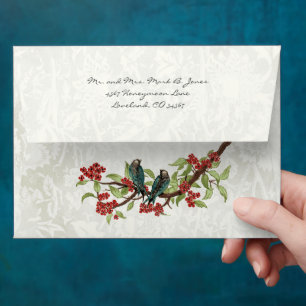 Vintage Love Birds White Flower Branch Envelopes