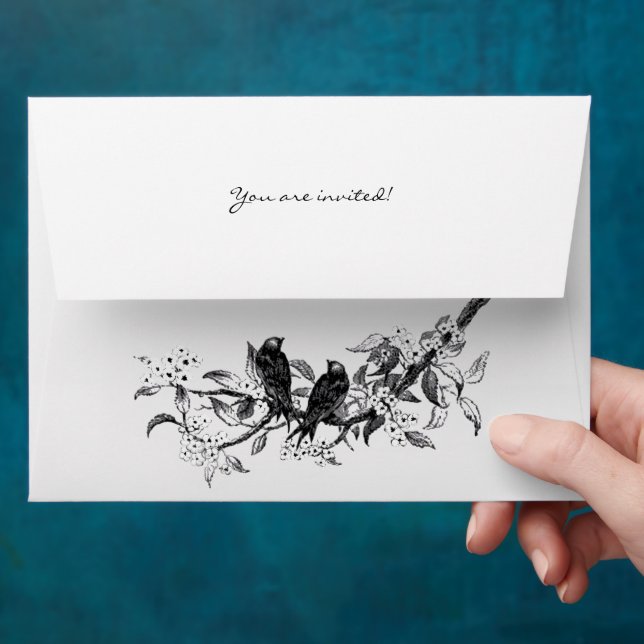 Vintage Love Birds White Flower Branch Envelopes (Hand)