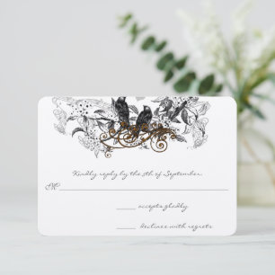 Vintage Love Birds White Flowers Branch Wedding RSVP Card