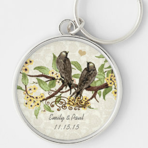 Vintage Love Birds Yellow Flower Wedding Key Chain