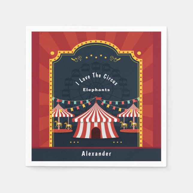 Vintage Love Circus Carnival Red White Blue Napkin (Front)