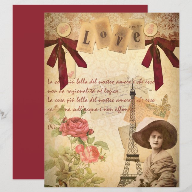 Vintage Love Collage Texture Scrapbook Paper (Front/Back)