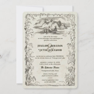 Vintage Love Couple on Lake Wedding Invitation