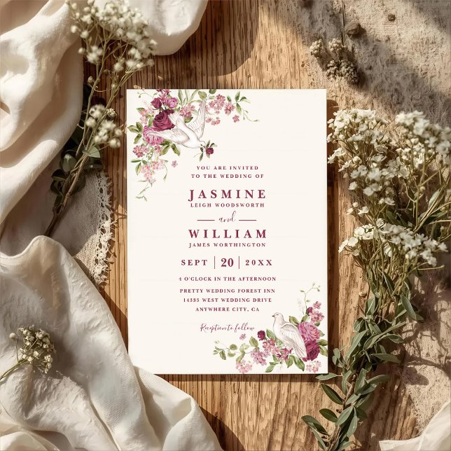 Vintage Love Doves Elegant QR Code Wedding Invitation (Creator Uploaded)