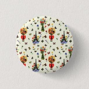 Vintage Love Floral Paris Eiffel Tower Butterfly 3 Cm Round Badge