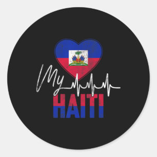 Vintage Love Haiti Beat Heart Flag Day Haitian Roo Classic Round Sticker