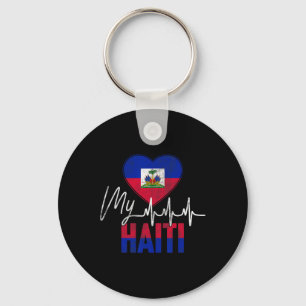 Vintage Love Haiti Beat Heart Flag Day Haitian Roo Key Ring