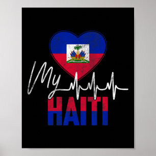 Vintage Love Haiti Beat Heart Flag Day Haitian Roo Poster