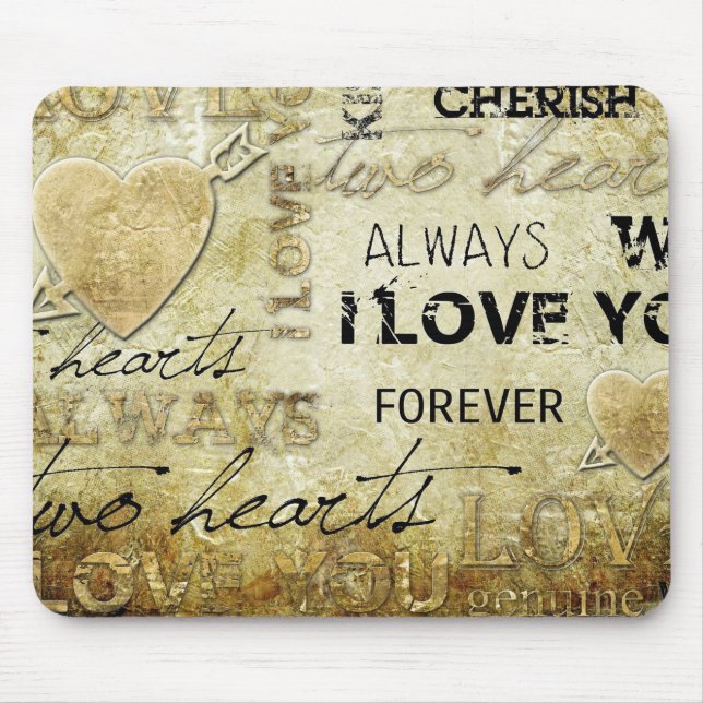 vintage love heart art mouse mat (Front)
