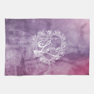 Vintage Love Heart Colourful Watercolor Tea Towel