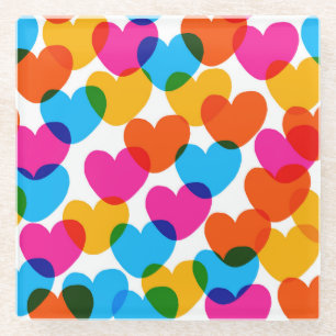 Vintage love heart, fun seamless background. glass coaster