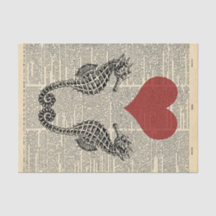 Vintage Love Heart Seahorses decoupage Tissue Paper