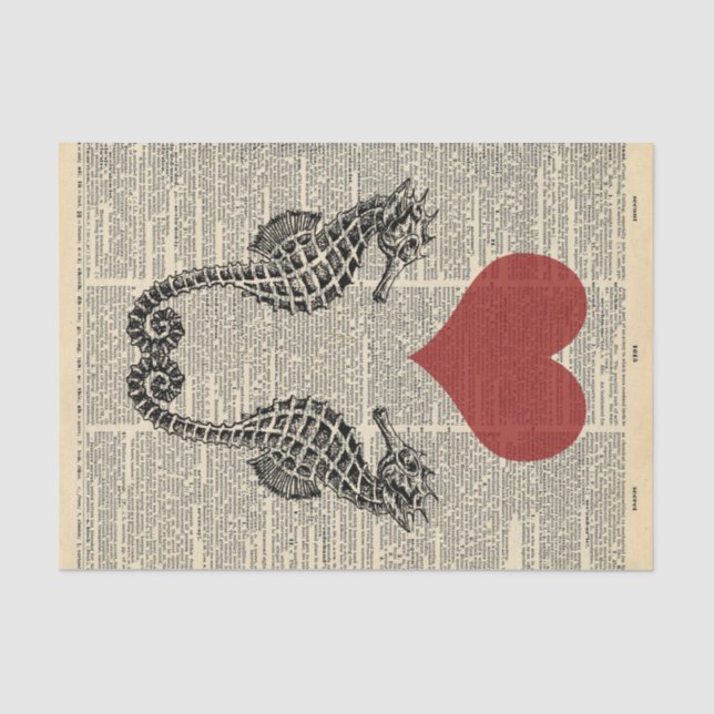 Vintage Love Heart Seahorses decoupage Tissue Paper (Front)