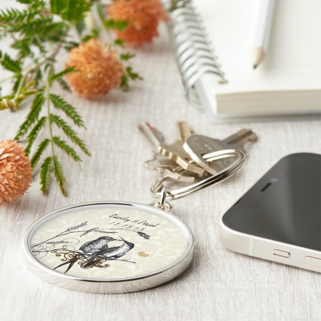 Vintage Love Hummingbirds Wedding Key Chain (Side)