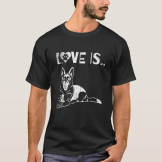 Vintage Love Is German Shepard Cute Dog Drawing T-Shirt