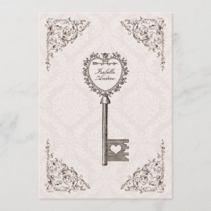 Vintage Love Key Wedding Invitation #V1