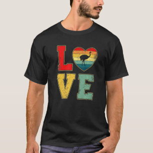 Vintage Love Ostrich Retro 70s 80s Heart Farm Anim T-Shirt