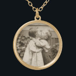 Vintage Love Photo of Children Kissing in a Garden Gold Plated Necklace<br><div class="desc">Vintage black and white sepia photo of two children kissing in the garden. An adorable picture of a little boy and girl and their first kiss. Darling picture of youth and innocence.</div>