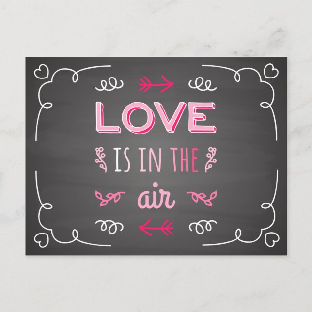 Vintage Love Pink & Black Chalkboard Wedding Postcard (Front)