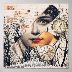 Vintage Love Poem Collage Romantic Sepia Wall Ar Poster