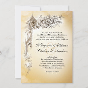vintage love rings & bells wedding invitations